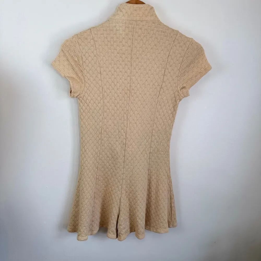 Free People Beach Crochet Knit Cotton Ramona Romper XS Button Tan Beige